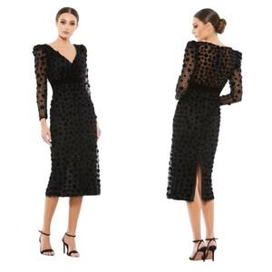 Mac Duggal 67856 Embellished V-Neck Illusion Long Sleeve Column Midi Size 12 NWT